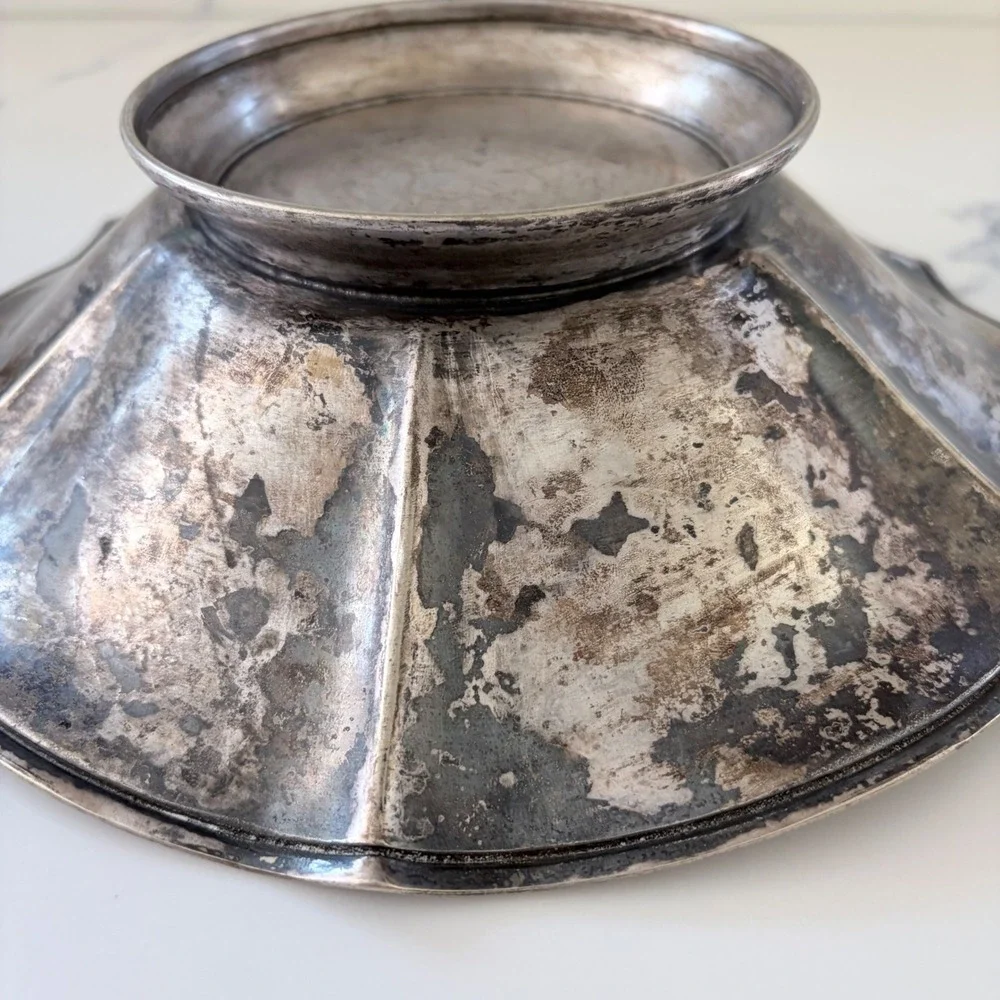 Vintage Homan Plate Hellenik Nickel Silver Bowl‎ Greek Key Hammered Textured 10